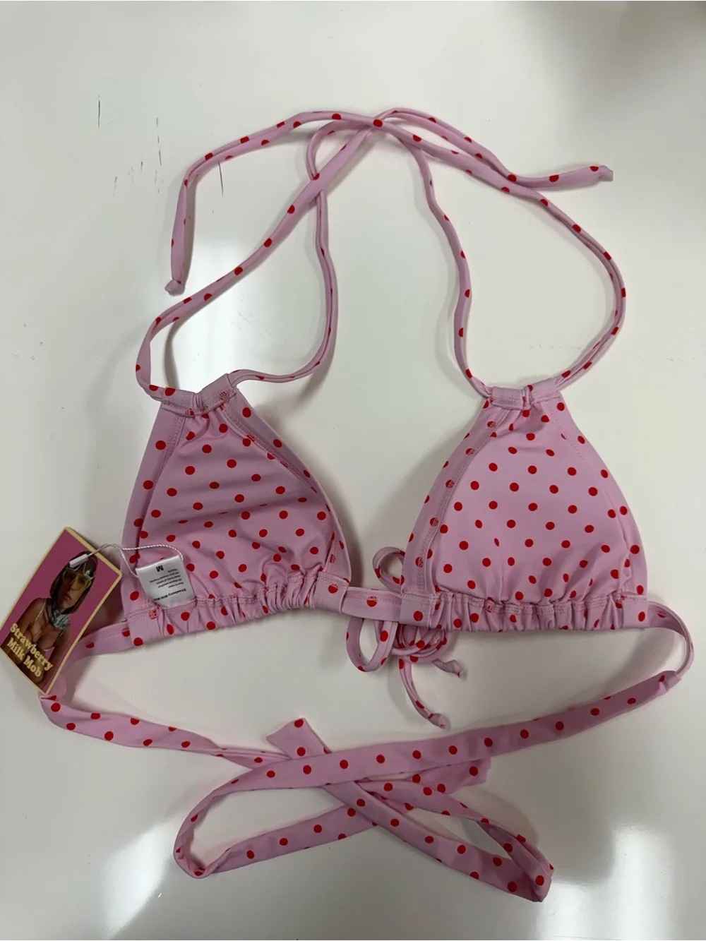 Strawberry Milk Mob pink with red polka dot bikini top size M